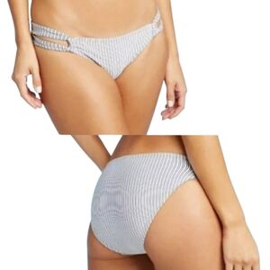Xhilaration Striped Bikini Bottoms White Blue Hipster Seersucker NWT